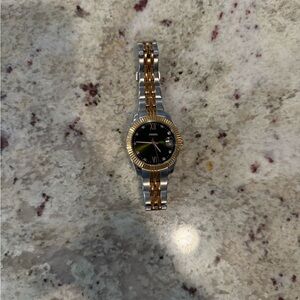 Fossil Two-Tone Gold and Silver Bracelet Watch with Black Dial